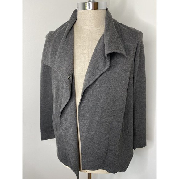 KENSIE Grey cardigan sweater Sz L Pockets Snap Neck Open Long Sleeve - Picture 3 of 5